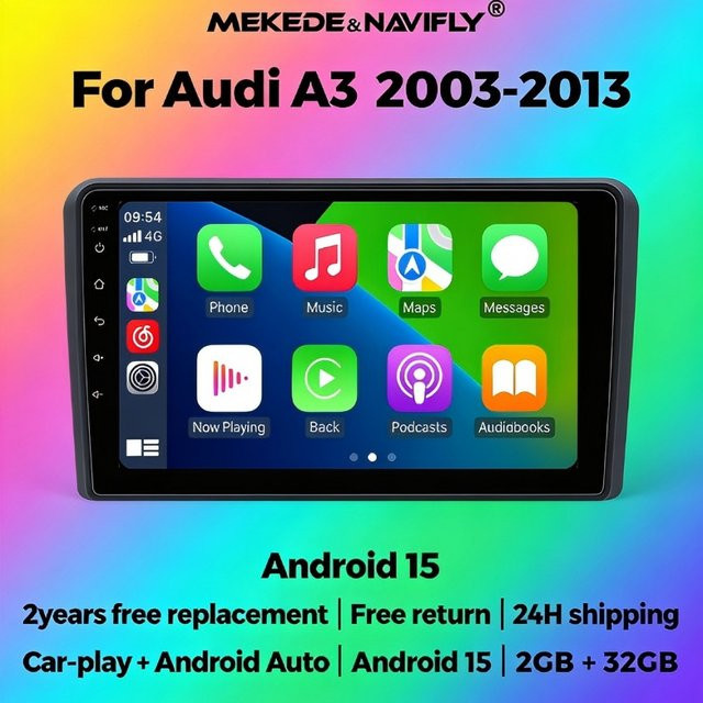 MEKEDE Android 15 Autoradio Head Unit 2 Din Stereo-Player mit GPS für Audi A3 8P S3 RS3 2003-2013 in Schwarz - Bild 1