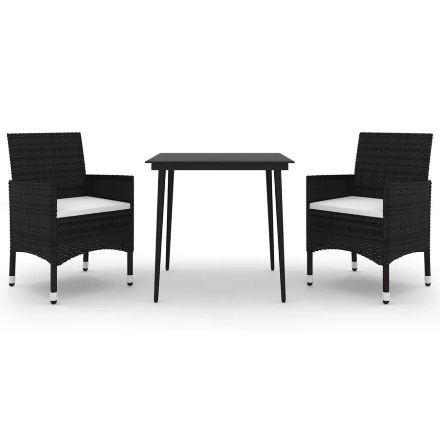 vidaXL 3-teilige Garten-Essgruppe aus Poly-Rattan und Glas in Schwarz-Weiß mit wetterfesten Auflagen - Bild 2