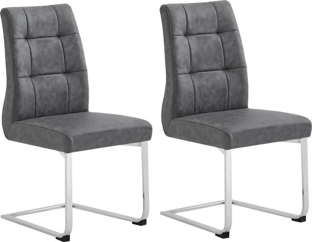 byLIVING Esszimmerstuhl Marlen-XXL Schwingstuhl 2er Set Anthrazit Vintage Stoff mit verchromtem Metallgestell B/H/T: 72 x 96 x 80 cm - Bild 1