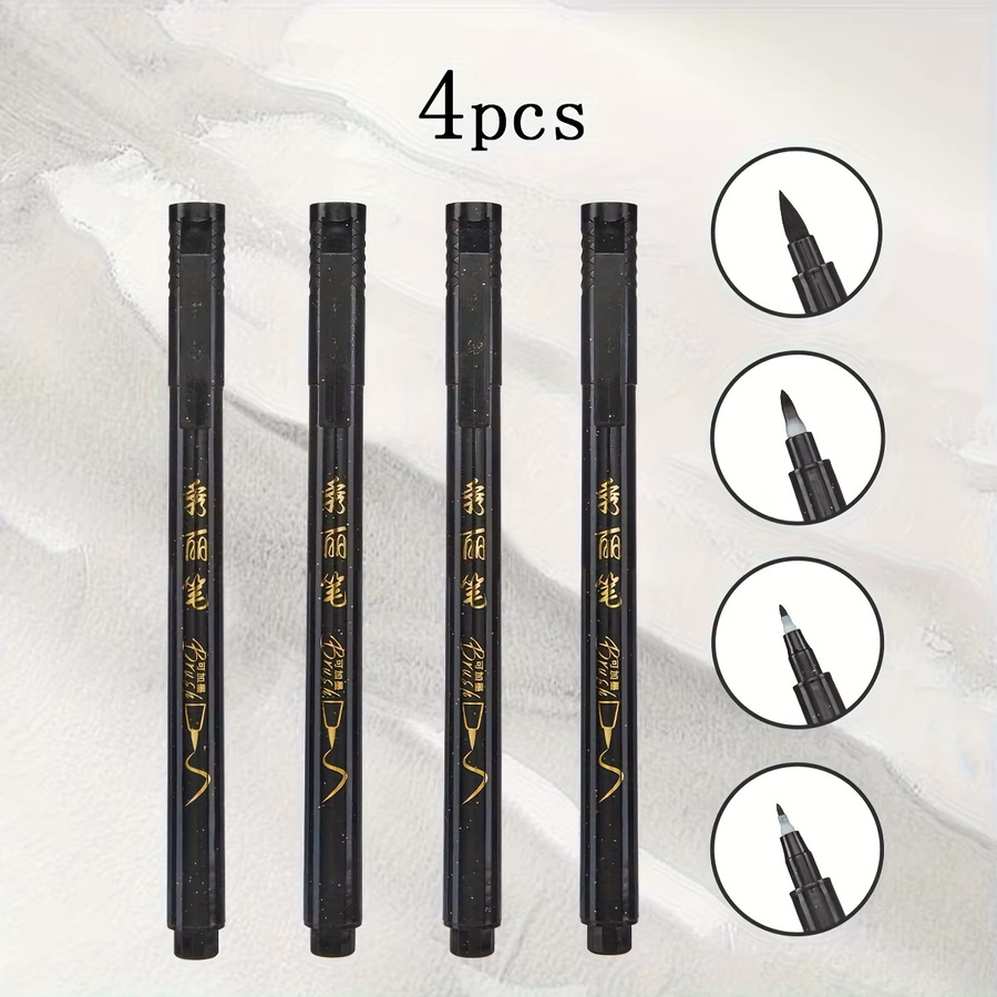 4-teiliges Kalligraphie-Stift-Set mit feiner und Pinselspitze, nachfüllbare schwarze Tinte, schlanker ovaler Kunststoffkörper in Matt-Optik - Bild 3