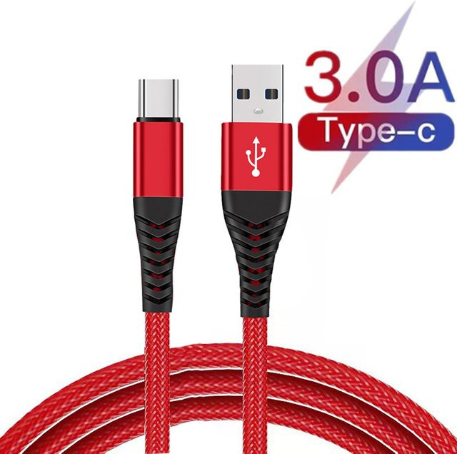 Koovesy USB A zu Typ C Kabel mit 3A Schnellladefunktion und Datenübertragung, geflochtenes Nylon, Orange/Rot - Bild 1