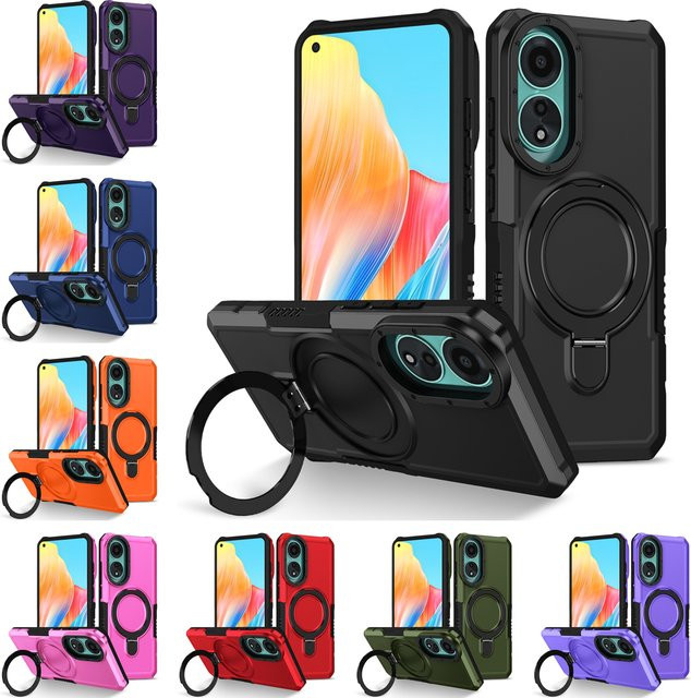 Luxuriöse Panzer-Hülle für OPPO A16 A17 A18 A38 A54 A55 A57 A58 A74 A78 A7 A15 mit Ringhalter, Schiebe-Objektivschutz und Ständer in Rot - Bild 1