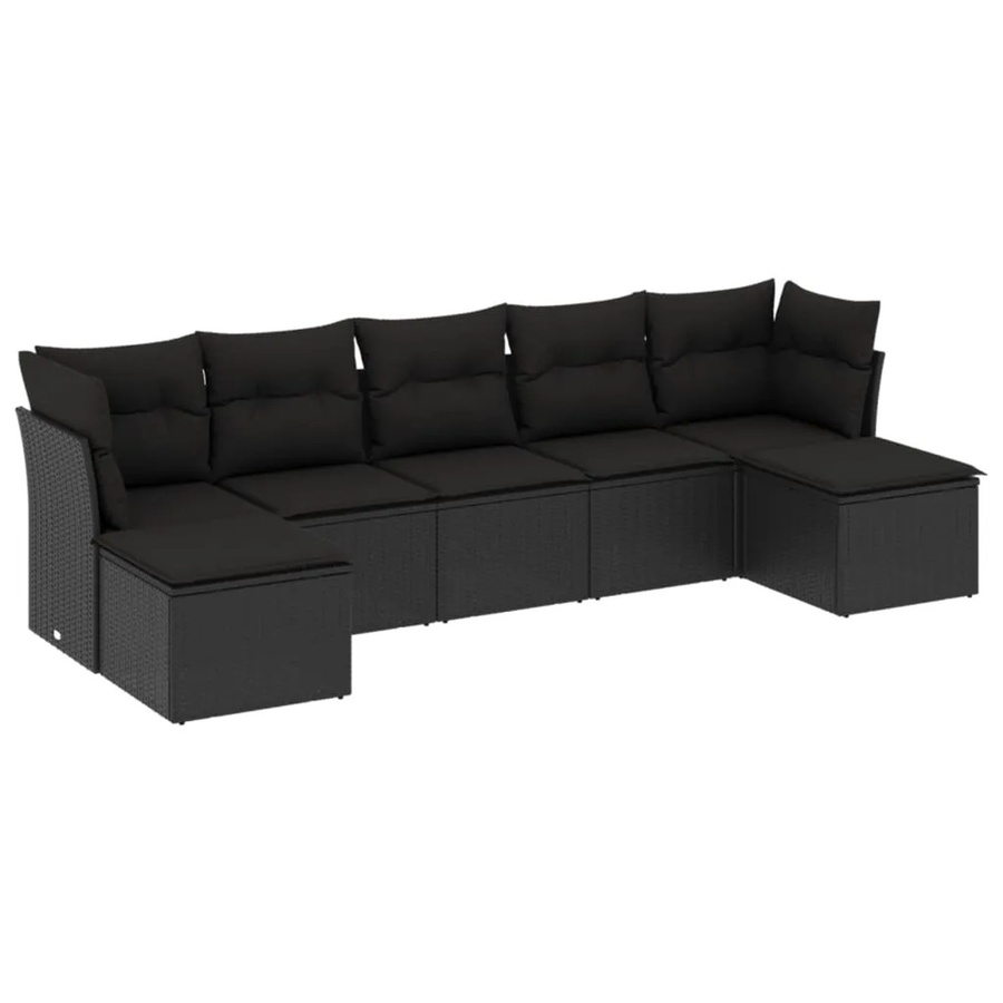 vidaXL 7-tlg Garten-Sofagarnitur aus Polyrattan mit Kissen in Schwarz - Bild 2