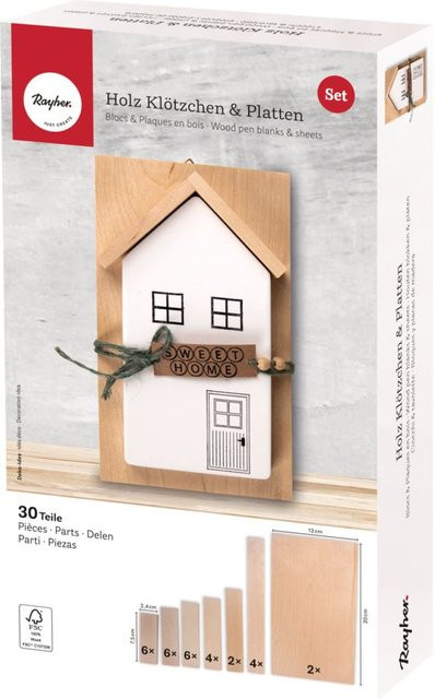 Rayher Bastelpackung Holz Klötzchen & Platten Birkenholz Beige - Bild 1