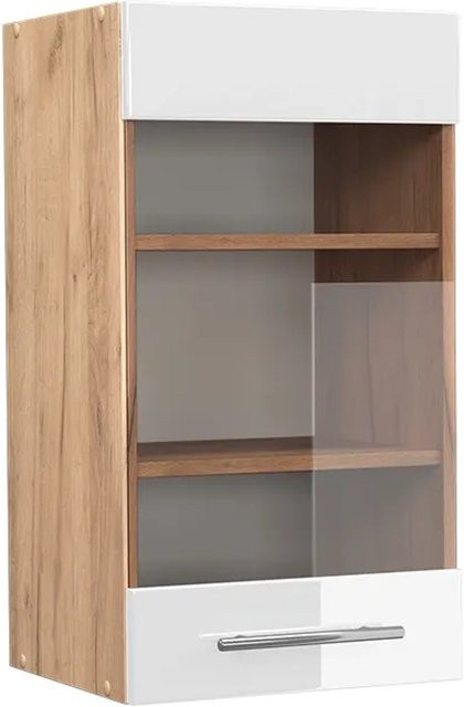 Vicco Küchen-Hängeschrank Fame-Line mit Glasschrank-Element in Weiß und Eiche Hochglanz, Breite: 40 cm - Bild 2