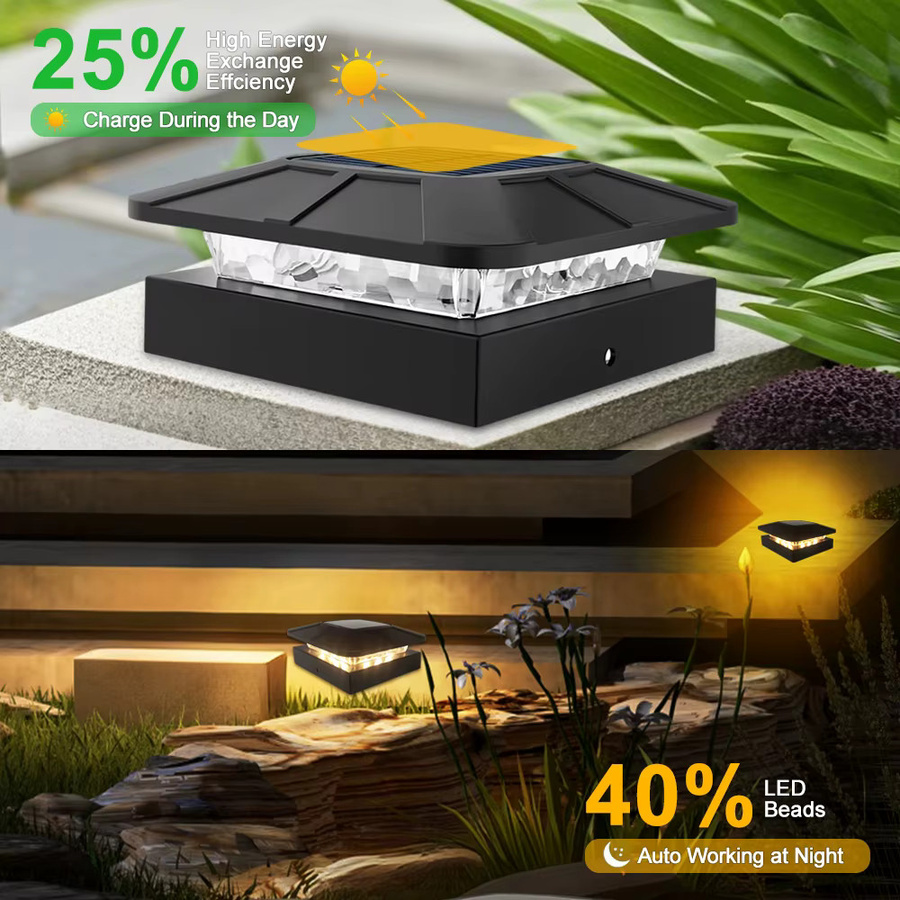RGB Solar-Pfostenkappenleuchten in Schwarz für 4x4 Holz- und Vinylpfosten mit 3 Beleuchtungsmodi und IP65 wasserdichtem Gehäuse für die Gartenbeleuchtung - Bild 2