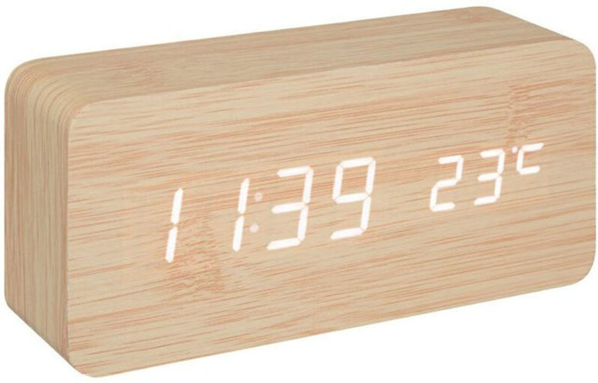 Gamiel Digitaler Wecker mit Thermometer in Holzoptik, Braun/Beige, Minimalistisches Design - Bild 1