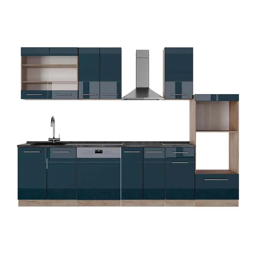 Vicco Küchenzeile Fame-Line Eiche Dunkelblau Hochglanz mit Arbeitsplatte Anthrazit 300 cm - Bild 3
