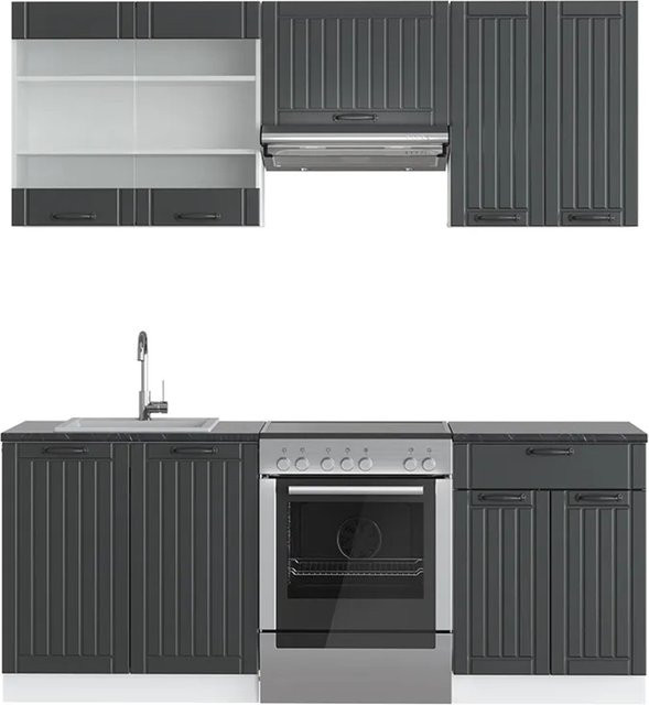 Vicco Fame-Line Küchenzeile Landhausstil in Anthrazit und Weiß, Breite: 200 cm - Bild 1