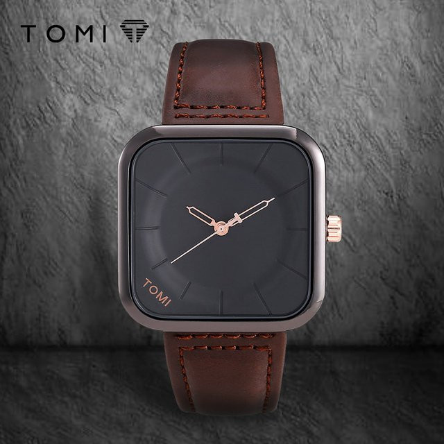 TOMI Mode Armbanduhr, Quarz, Schwarz, Eckig, Leder, Unisex - Bild 1
