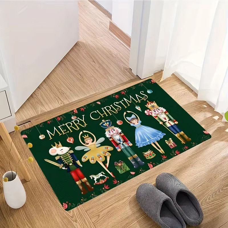 VIKAMA Weihnachts-Cartoon-Samt-Dekorationsteppich für die Eingangshalle, rutschfest und weich, Multicolor - Bild 2