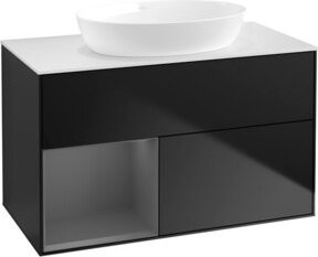 V&B Waschtischunterschrank Finion 100 mit Wandbeleuchtung, Blau lackiert, B/T/H: 100 x 50,1 x 50,1 cm - Bild 1