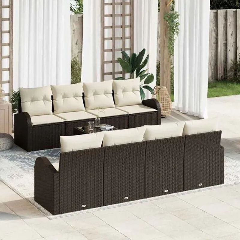 Vidaxl Garten-Sofa-Set aus Polyrattan mit 7 Teilen in Braun und Beige, Loungemöbel Modern und Minimalistisch, B/T/H: 55 x 55 x 37 cm - Bild 1