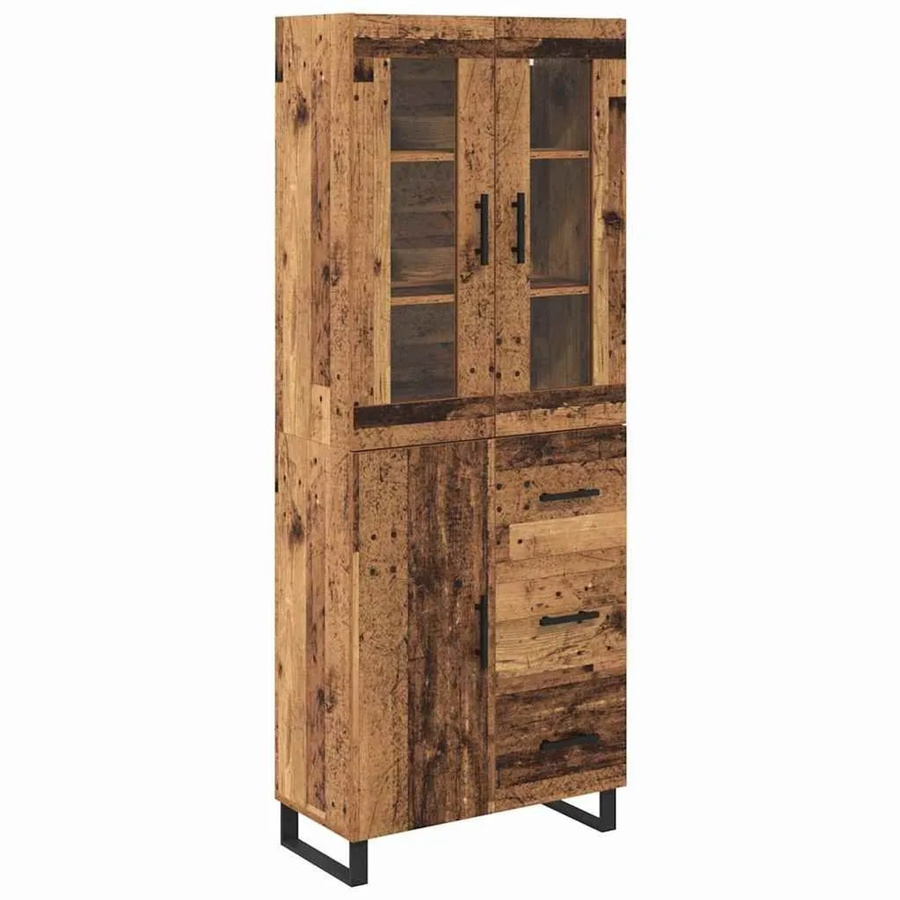 vidaXL Highboard 2-teilig aus Altholz und Glas in Braun mit Schubladen und Glastüren - Bild 2