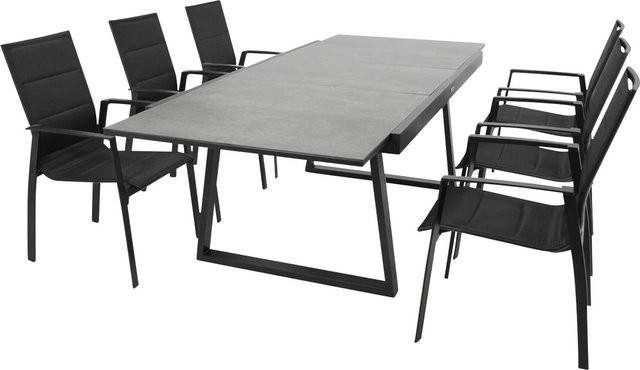 DEGAMO Gartenmöbel Garnitur REIMS 7-teilig aus Alu, Glas und Kunstgewebe in Schwarz und Anthrazit - Bild 1