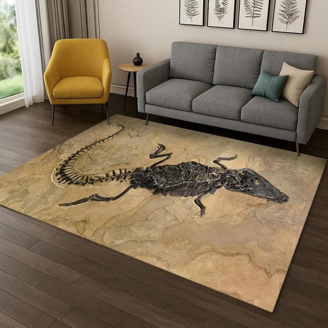 Lodestar Dinosaurier-Fossil Cartoon Teppich, rutschfeste Fußmatte aus Polyester für Kinderzimmer, Schlafzimmer, Wohnzimmer und Küche, B/T: 120 x 160 cm, mehrfarbig - Bild 1