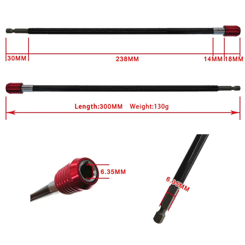Vibratite Sechskant-Griff Verlängerungsstange mit Schnellverschluss und Selbstsicherung, Rot, Länge: 300 mm - Bild 2