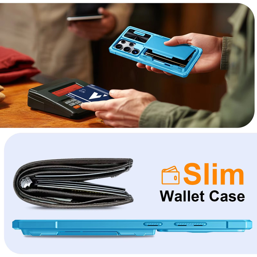Samsung Galaxy S25 Ultra Handyhülle mit Brieftasche, RFID-Kartenhalter und Kameraabdeckung, stoßfest und robust, Himmelblau - Bild 6