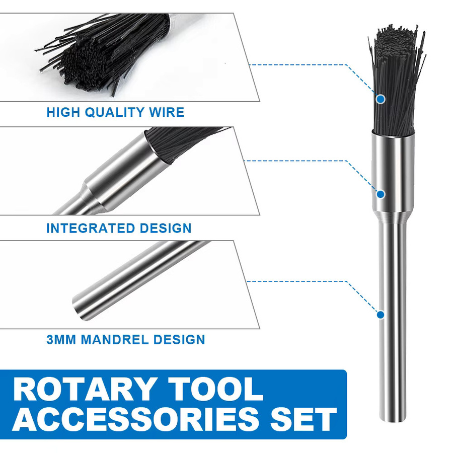 xcan Nylon-Drahtbürsten-Set in Schwarz mit 3,0 mm Schaft zur Rostentfernung und Reinigung für Dremel-Drehwerkzeuge, 10-teilig - Bild 2