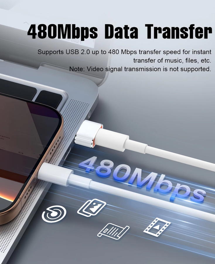 USB zu USB-C Adapter für Schnellladung und Datenübertragung mit 480Mbps in Weiß und Silber - Bild 4