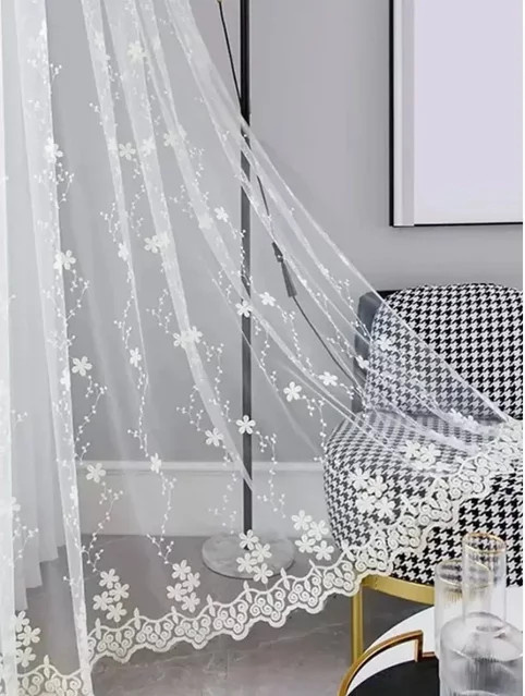 ZJBYZHOUSEHOLD Nordic Milch Weiß Stickerei Gaze Vorhang mit floralem Design, Farbe: Weiß, Breite: 100 cm, Höhe: 210 cm - Bild 1