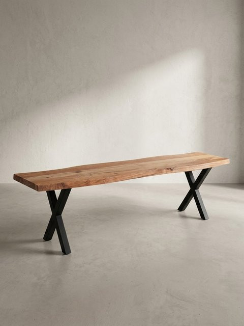 Esszimmerbank KADIMA DESIGN aus Akazie Massivholz mit Metall-X-Beinen in Braun, B/T/H: 160 x 40 x 46 cm - Bild 1