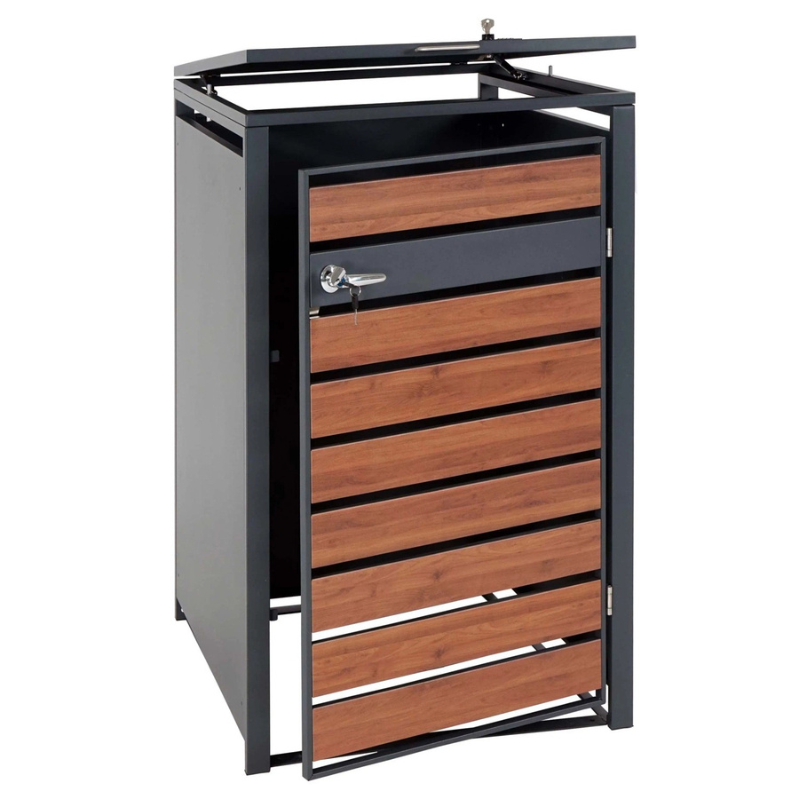 PROREGAL Mülltonnenbox 1er XL aus verzinktem Stahl in Anthrazit und Dunkelbraun Kirsche-Holzoptik, B/T/H: 117 x 73 x 98 cm - Bild 2
