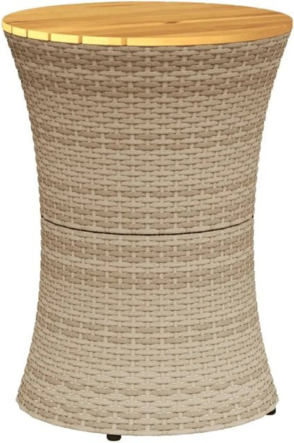 vidaXL Garten-Beistelltisch in Trommelform aus beige farbenem PE-Rattan und Akazienholz, Durchmesser: 38 cm, Höhe: 56 cm - Bild 1