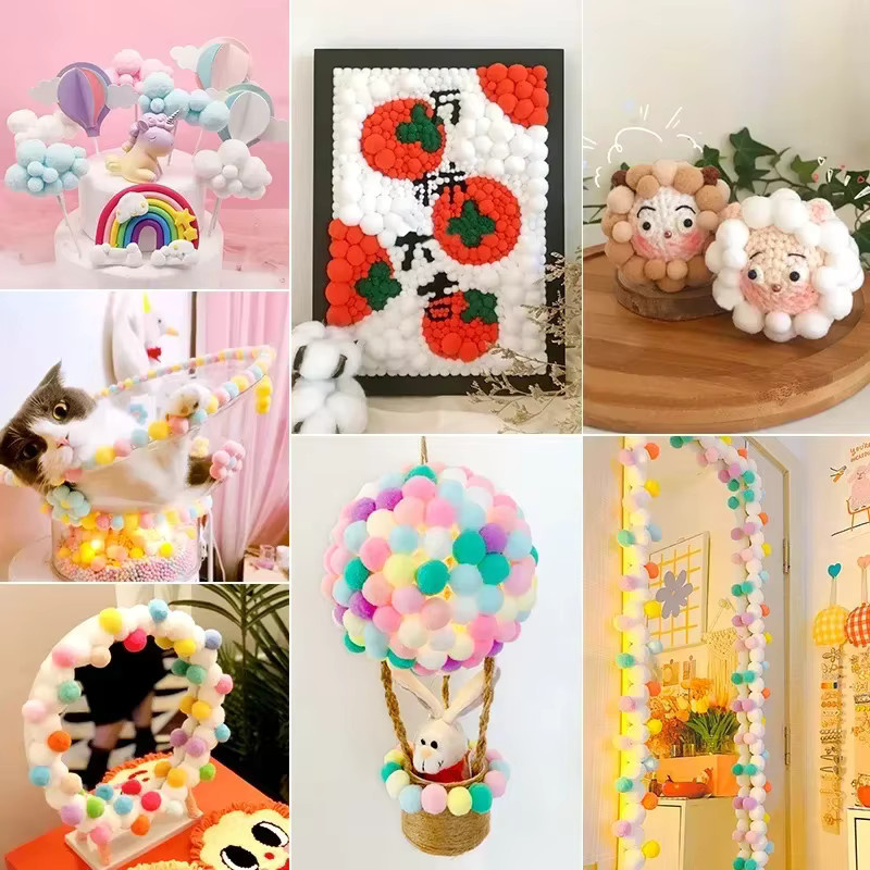 Gemischte flauschige Pompon Kugeln in verschiedenen Größen für DIY Dekoration und Bastelbedarf, Multicolor - Bild 2
