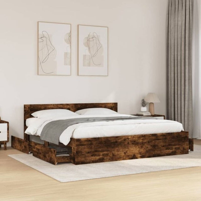 Vidaxl Funktionsbett mit Kopfteil aus Holzwerkstoff in Räuchereiche Braun B/T: 200 x 200 cm - Bild 1