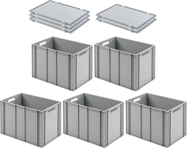 PROREGAL SuperSparSet 5x Eurobehälter mit Scharnierdeckel und offenem Griff, Grau, H x B x T: 42 x 40 x 60 cm, 70 Liter Transportboxen - Bild 1