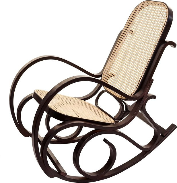 MCW Schaukelstuhl Gallarate aus Massivholz und Rattan in Walnuss-Optik - Bild 1