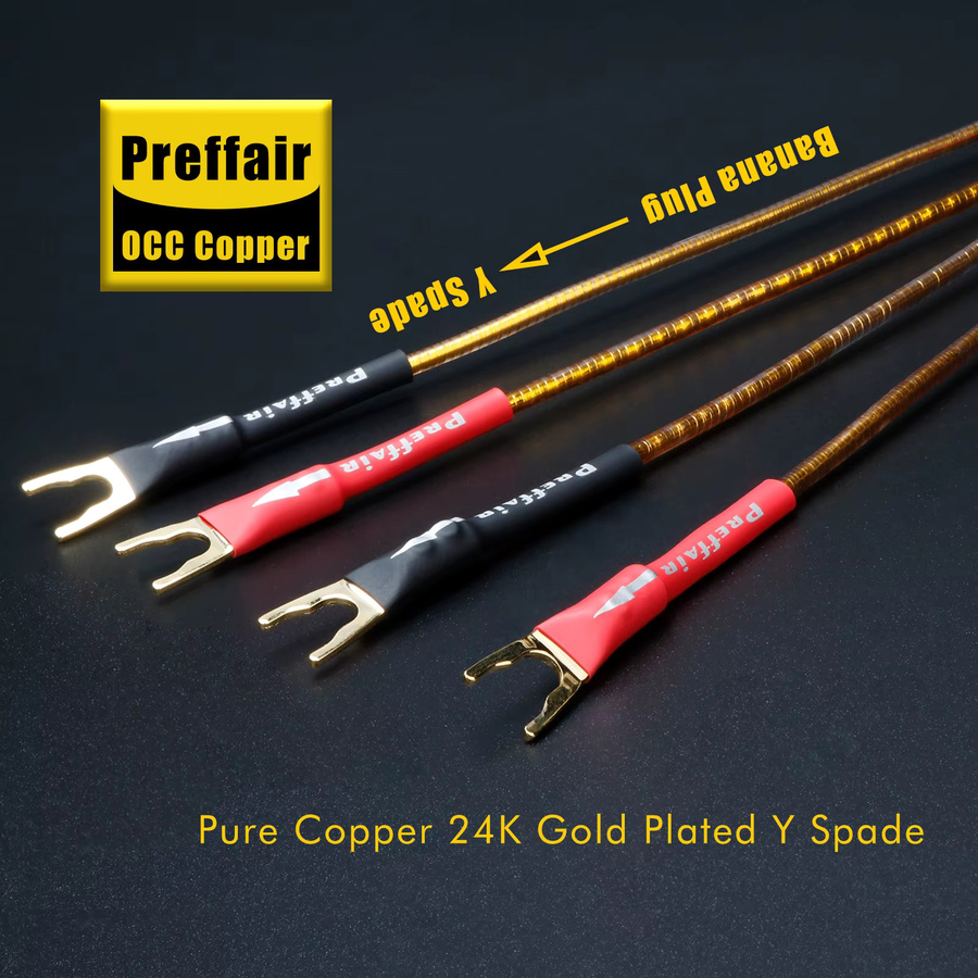 Preffair 4er-Set 8N OCC Kupfer-Silber Lautsprecherkabel mit 24K Gold Bananensteckern und Y-Steckern in Silber und Gold - Bild 2