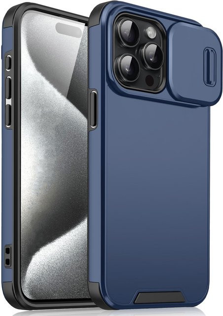 Stoßfeste CASPTM Schutzhülle mit Schiebekamera-Schutz für iPhone 16 15 14 13 12 11 Pro Max Plus in Blau - Bild 1