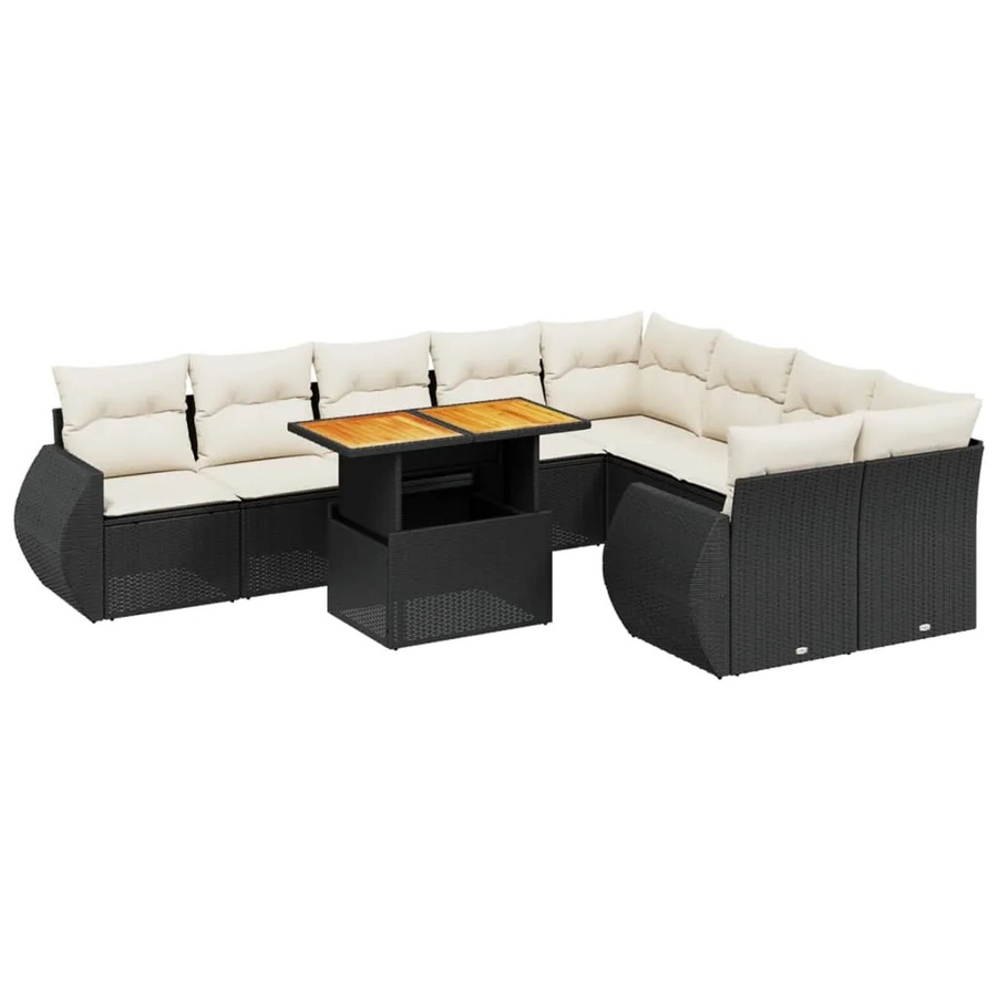 vidaXL 10-teilige Garten-Sofagarnitur aus Poly-Rattan und Akazienholz in Schwarz-Creme mit Kissen - Bild 2