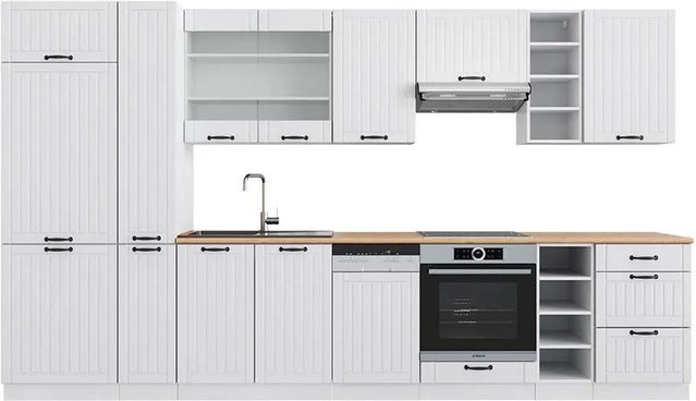 Vicco Fame-Line Küchenzeile in Weiß und Eiche im Landhausstil, Breite: 355 cm - Bild 1