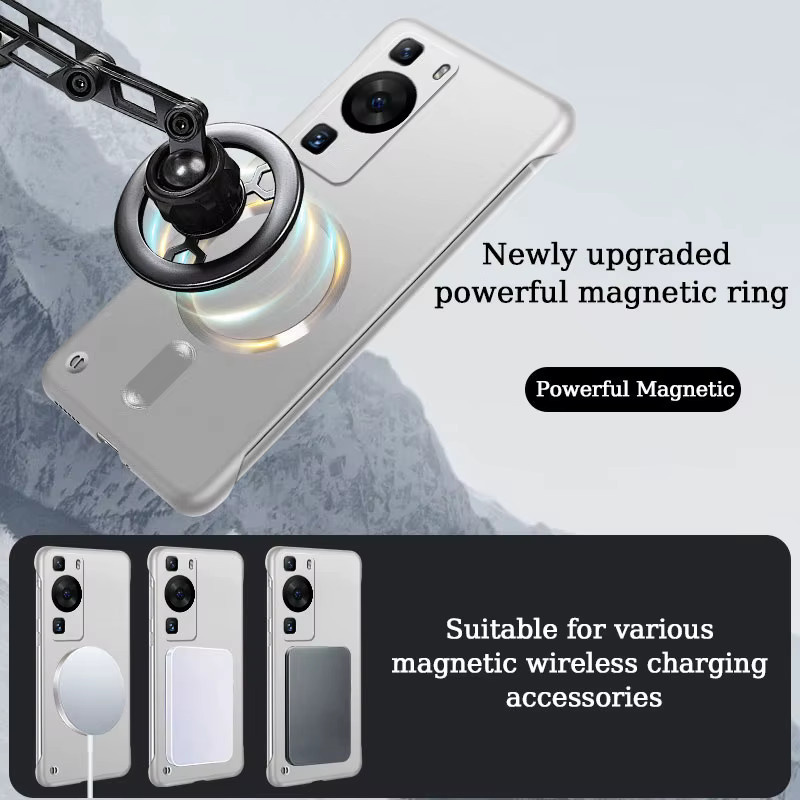 Lucky Ring Magnetische Handyhülle für Huawei P60 P50 P40 P30 Pro, Rahmenlose matte PC-Abdeckung mit Metallbeschichtung in Rot und Silber - Bild 2