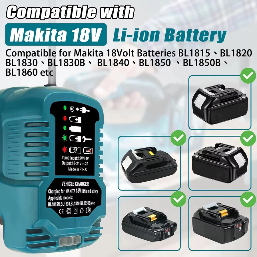 Makita Mini Compact Auto Ladegerät für 18V LXT Li-Ion Akkus BL1860 BL1830 mit Zigarettenanzünder Stecker und LED in Blau - Bild 3