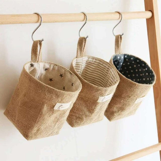 Mehrzweck-Aufbewahrungstasche aus Baumwollleinen in Beige zum Aufhängen für Wand, Tür oder Schreibtisch - Bild 1