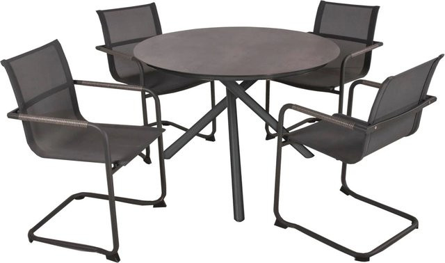 DELUKE Garten-Sitzgruppe HELGA 5-teiliges Gartenmöbel-Set in Schwarz mit Esstisch und Freischwingerstühlen aus Kunststoff - Bild 1