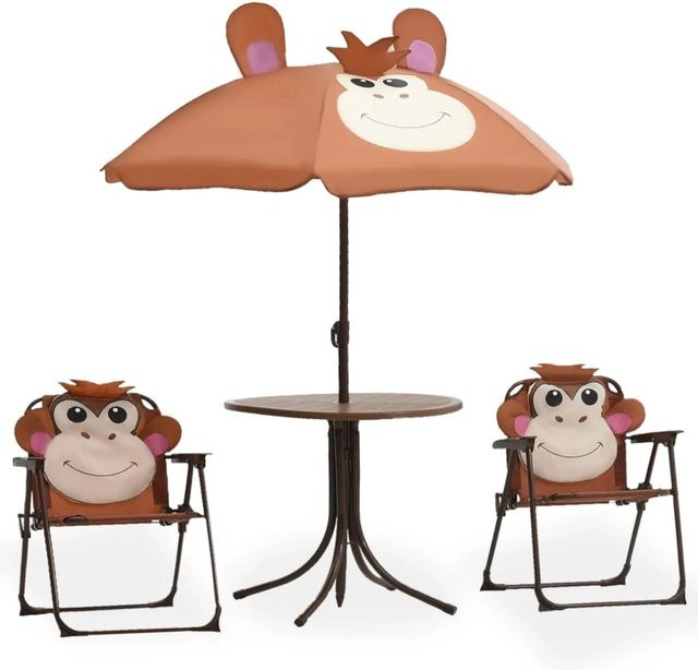 vidaXL 3-tlg Garten-Bistro-Set für Kinder mit Sonnenschirm aus Stahl in Braun - Bild 1