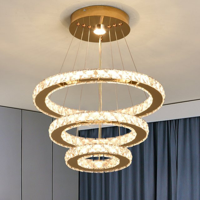 VETRULUS Kristall Kronleuchter LED Pendelleuchte in Gold und Transparent für Wohnzimmer, Küche und Esszimmer - Bild 1