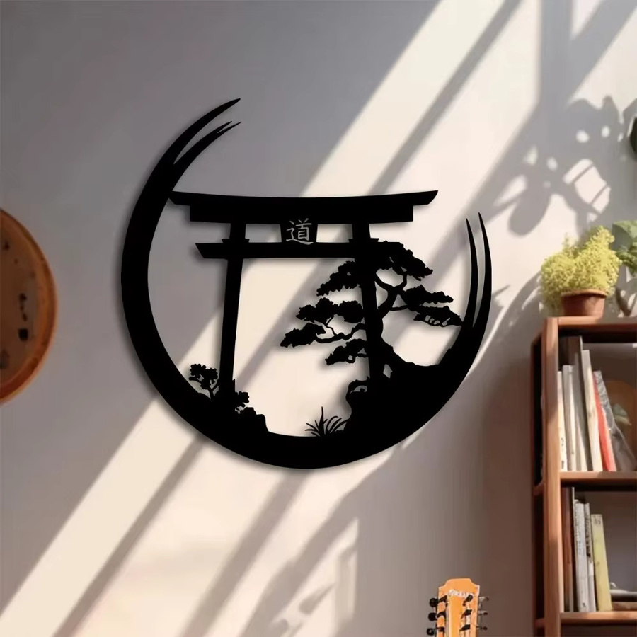 CIFBUY Japanisches Torii-Tor Metall-Wandkunst in Schwarz als minimalistische Zen-Garten-Dekoration - Bild 3