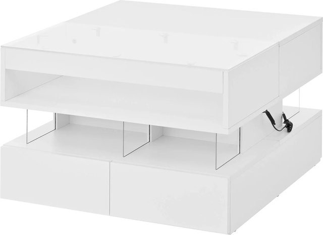 okwish Couchtisch höhenverstellbar mit 16-farbiger Beleuchtung, Glasplatte und Acryl-Trägern in Weiß, B/T/H: 113 x 70 x 57 cm - Bild 1
