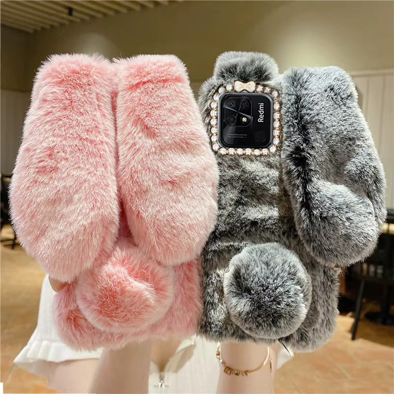 Weiche Plüsch-Telefonhülle im Bunny-Design für Xiaomi und Poco in Pink - Bild 1