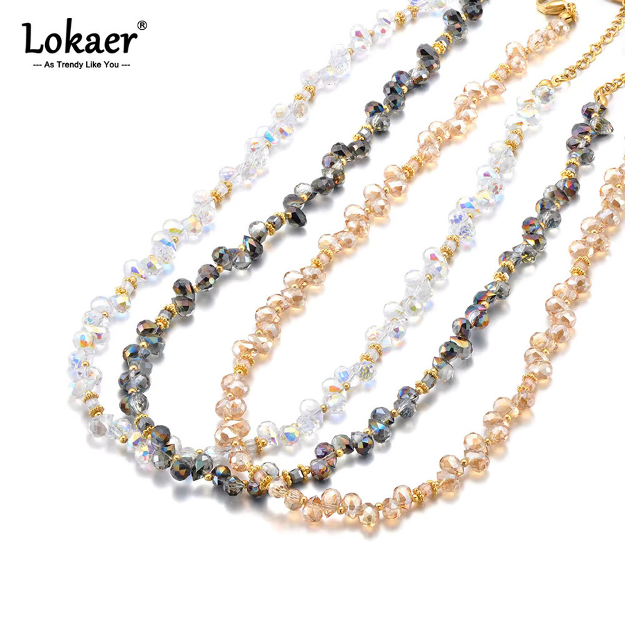 Lokaer Halskette Edelstahl, Kristall, Gold, Damen - Bild 1
