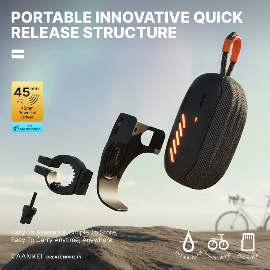 Eye4U Tragbarer Mini-Bluetooth-Lautsprecher mit Fahrradhalterung, IPX7 Wasserdicht, Kabelloser BT5.3 Lautsprecher mit Mikrofon und TWS-Unterstützung, Schwarz - Bild 6