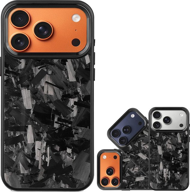 Premium Carbon Handyhülle für Apple iPhone 17 Pro Max in Schwarz und Rot, stoßfest und rutschfest mit kabelloser Ladefunktion - Bild 1