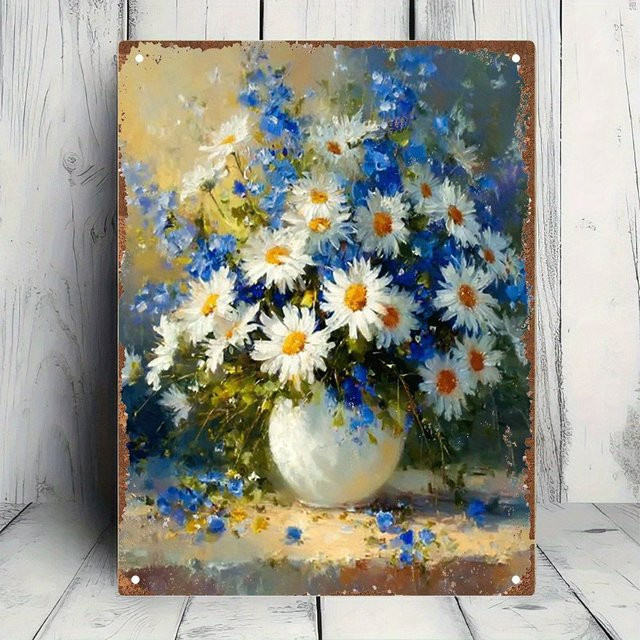 CIFBUY Vintage Metallwandkunst Sonnenblumen in Blau und Multicolour als florale Blechschild-Dekoration - Bild 1