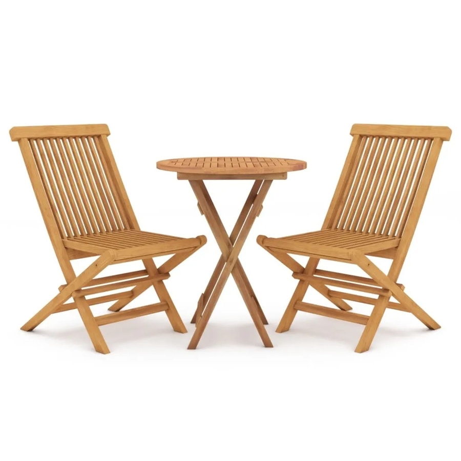 vidaXL 3-tlg Garten-Essgruppe aus Teakholz Modell 11, braun, runder Tisch und 3 Stühle - Bild 2
